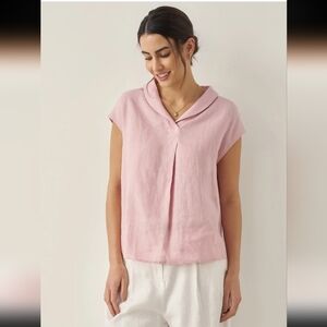 Lintico 100% Linen Shawl V-Neck Cap Sleeves Top ELARA